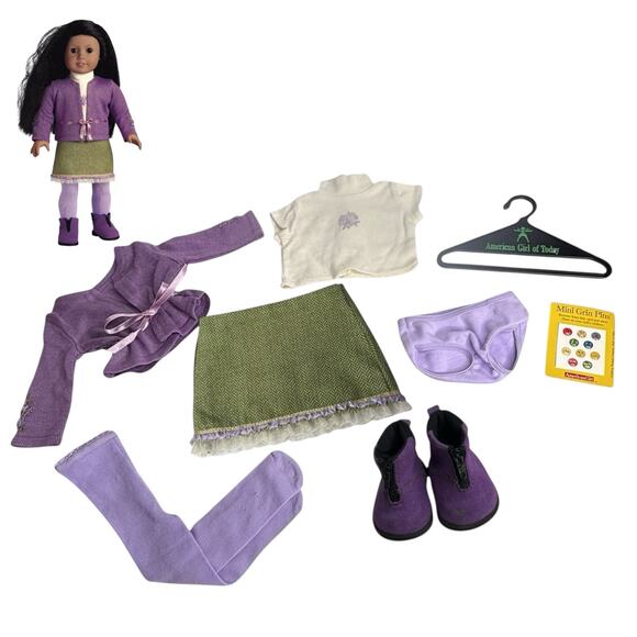 American Girl Today GO ANYWHERE OUTFIT Skirt Top Sweater Shoes Tights Panties + - Picture 1 of 12